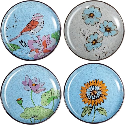 Bicuzat - Plato para aperitivos (porcelana, 6.0in, 4 unidades), diseño de flores y pájaros