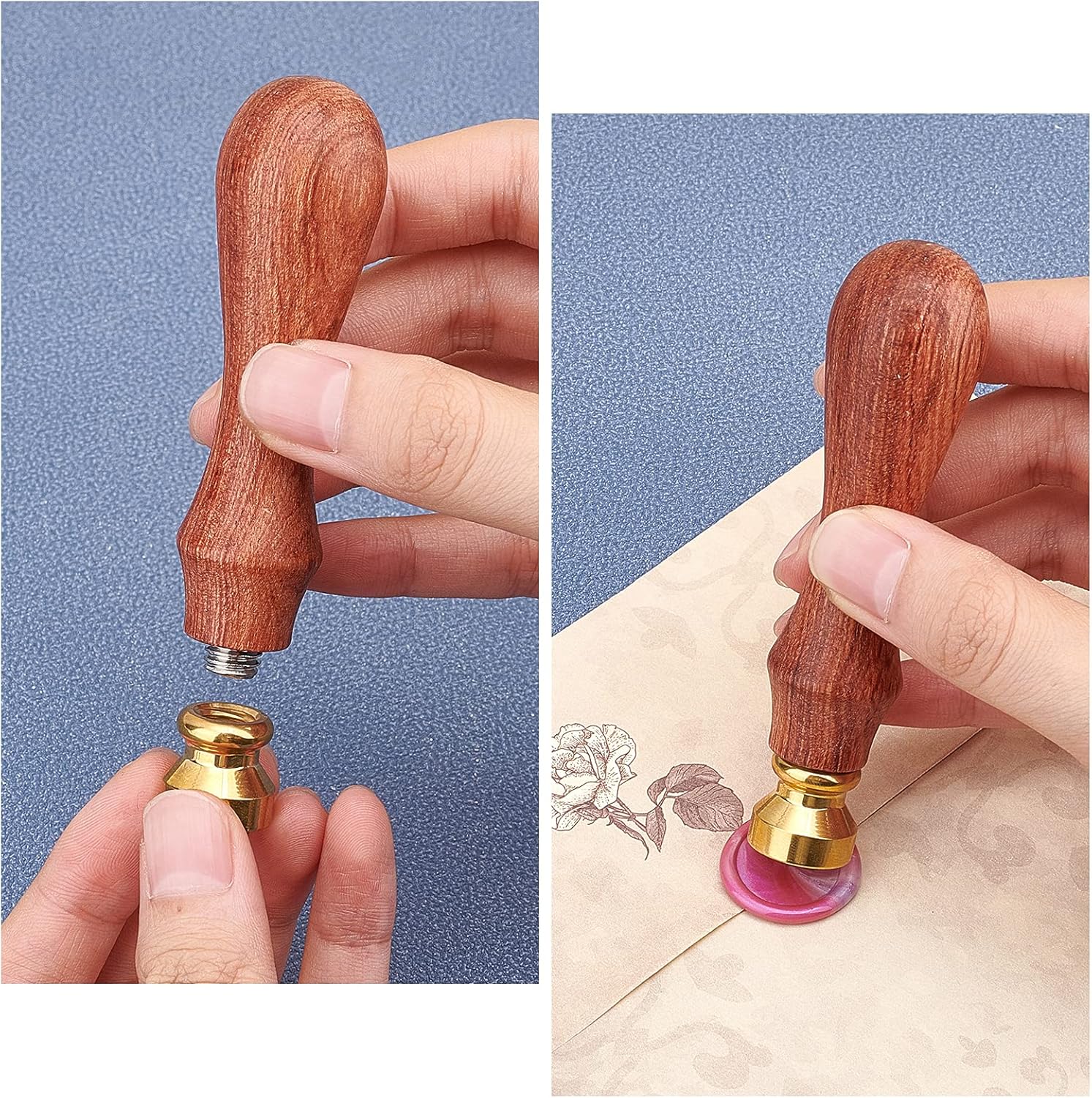CRASPIRE Sealing Wax Stamp 15mm Round Blank Wax Seal Stamp Head Removable Brass Seal Head Pear Wooden Handle for Sealing Stamp Envelopes Halloween Witchcraft Gifts Cards Wedding Invitations - Image 5