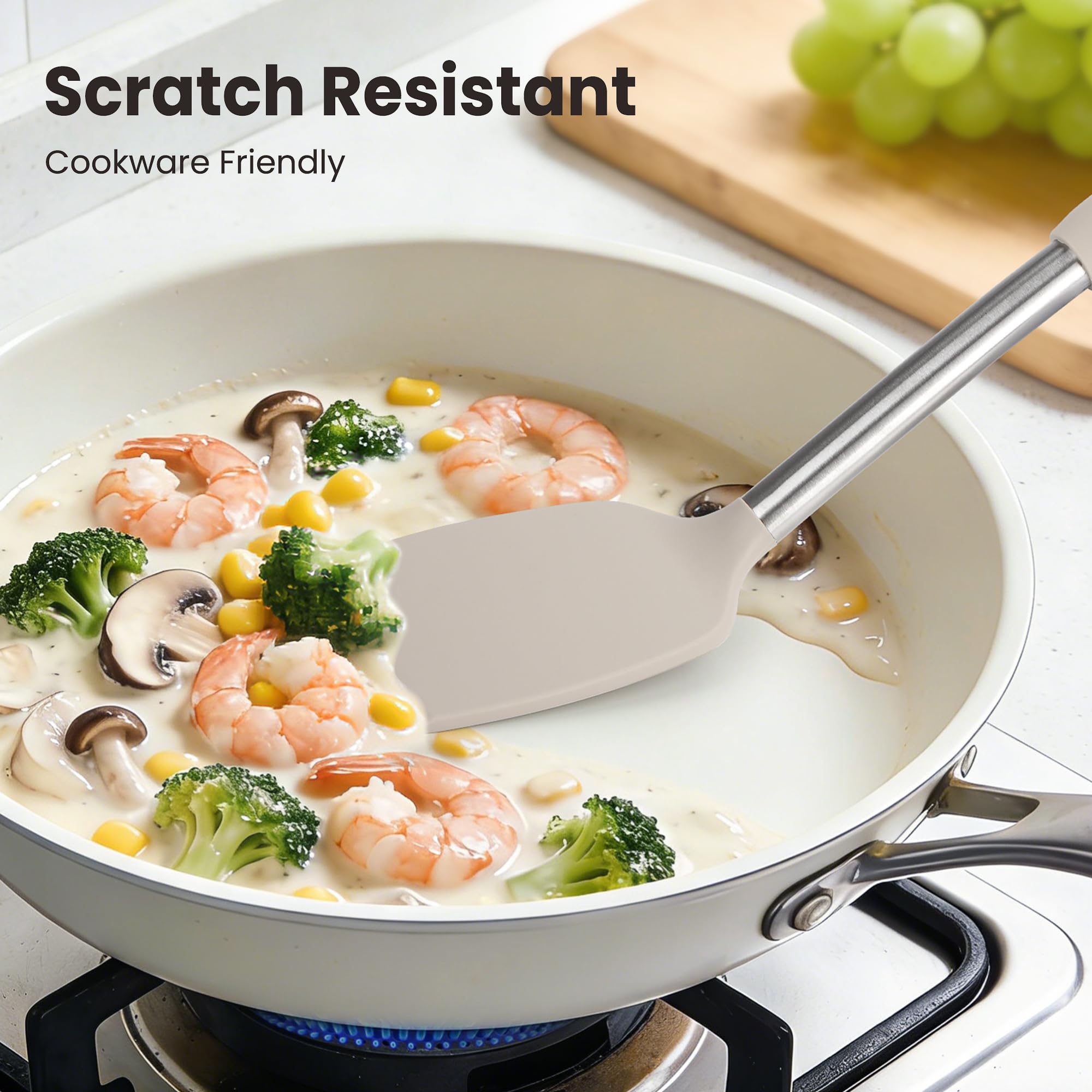 Set di 35 utensili da cucina in silicone con supporto, resistenti al calore fino a 230 °C, set di spatole per uso alimentare, senza BPA, per pentole antiaderenti, facili da pulire (cachi)
