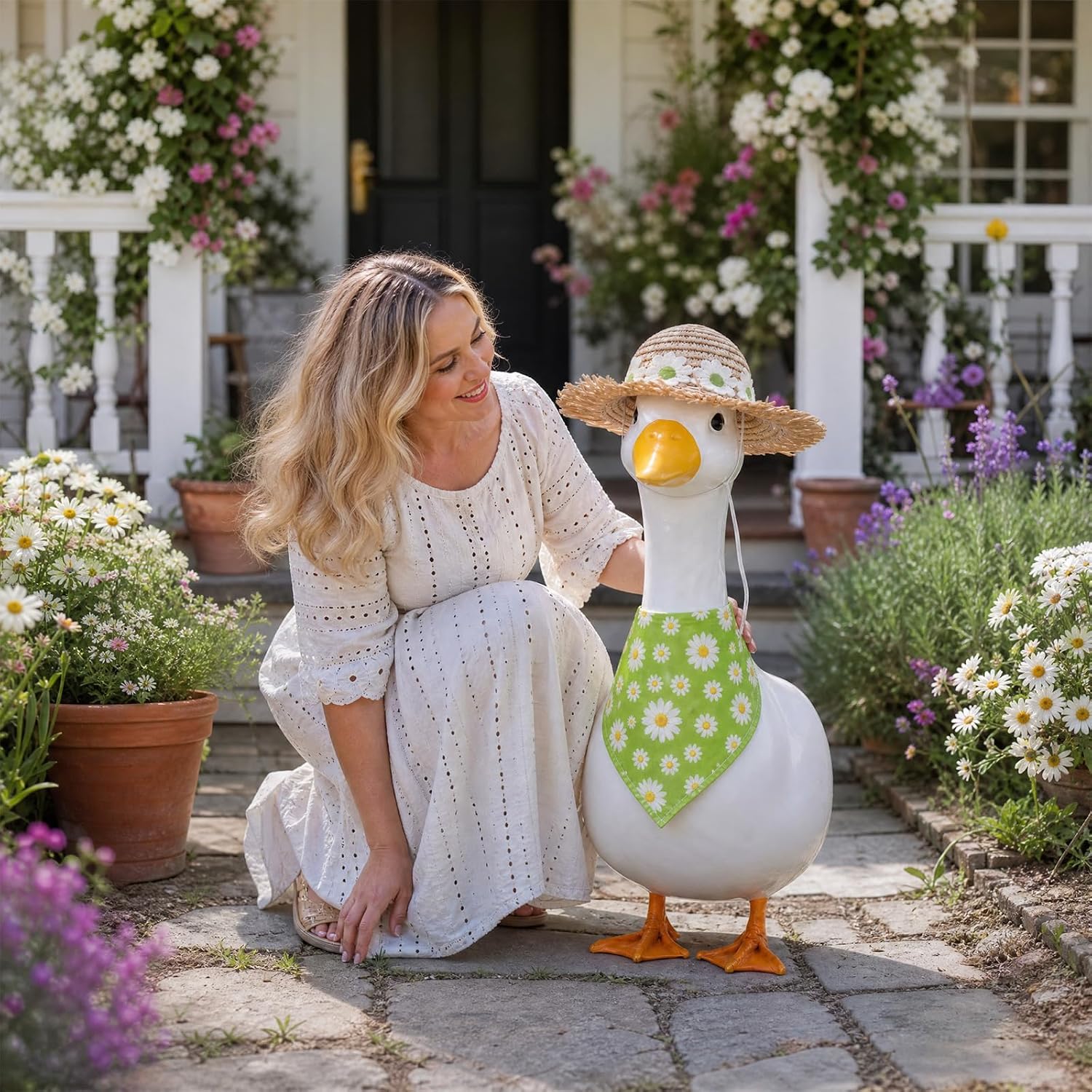 Green Daisy Flower Porch Goose Outfit for Garden Lawn Fall Outdoor Decor image 3