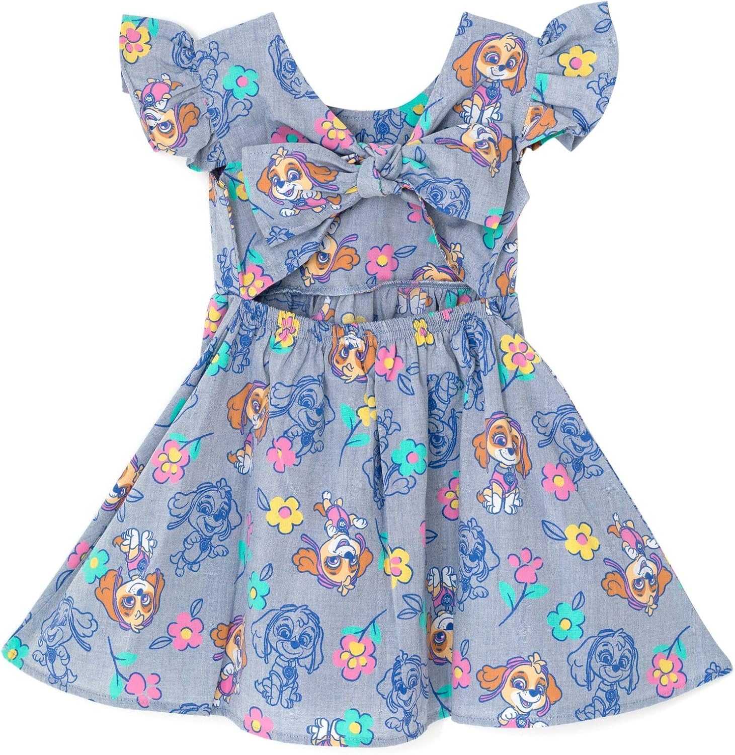 Paw Patrol Skye Floral Girls Chambray Skater Dress Toddler to Little Kid - Image 5