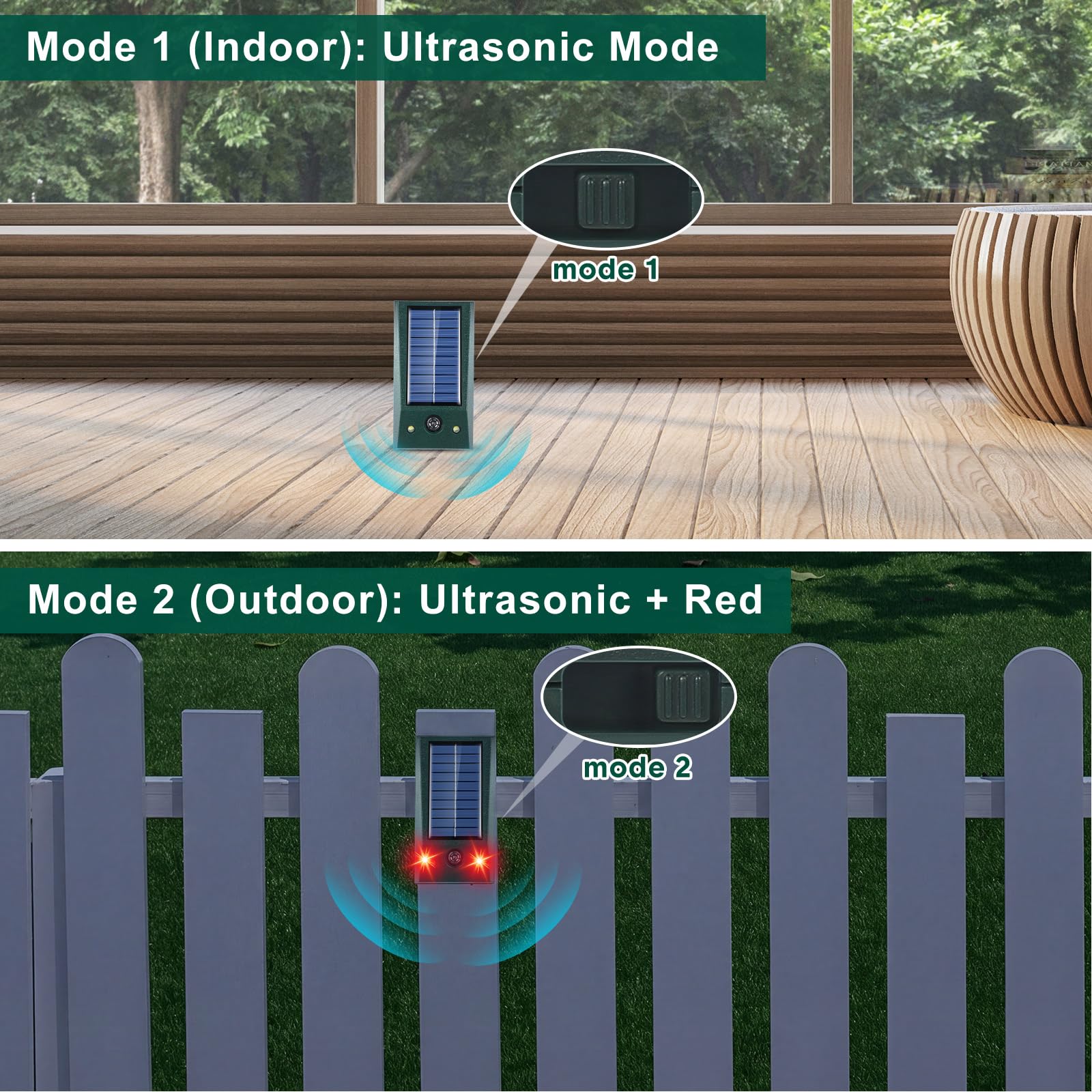 Qualirey 4 unidades de repelentes solares ultrasónicos de animales para exteriores, dispositivos repelentes de ratones con luz estroboscópica intermitente, impermeable, repelente solar de animales