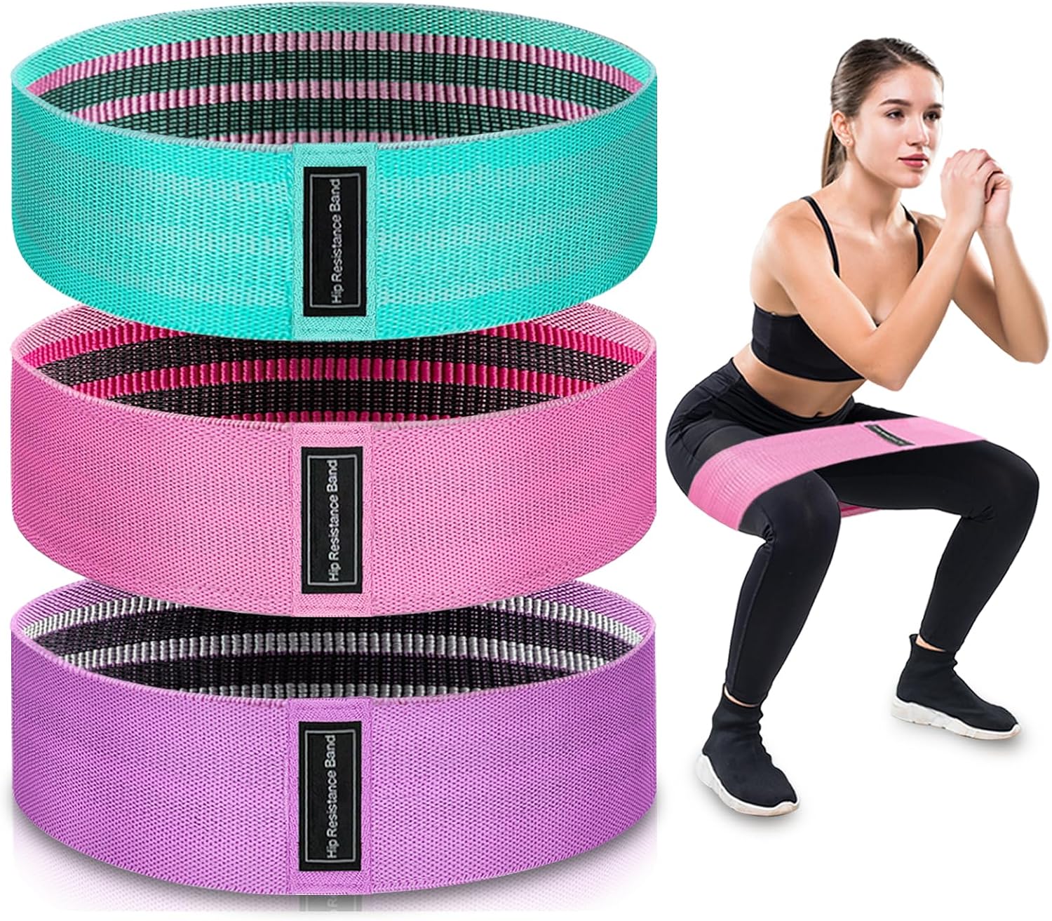 Resistance Bands, 3 Levels Fabric Exercise Bands for Working Out, Workout Bands Resistance for Women & Men, Multi-Colored Fabric Booty Bands for Leg Strength Training, Rehab, Yoga
