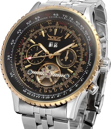 Miniatura 9 de Forsining Forsining Reloj de pulsera tourbillon para hombre de cuerda automática resistente al agua de acero inoxidable con calendario