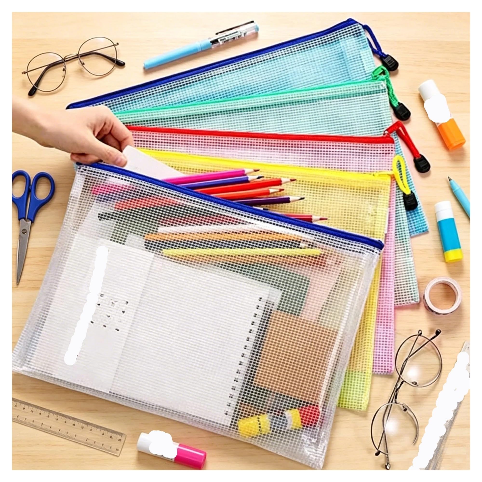 Lot de 24 pochettes en plastique A4 avec fermeture éclair, grande capacité, résistantes à la saleté, pour l'école, le bureau, le bureau