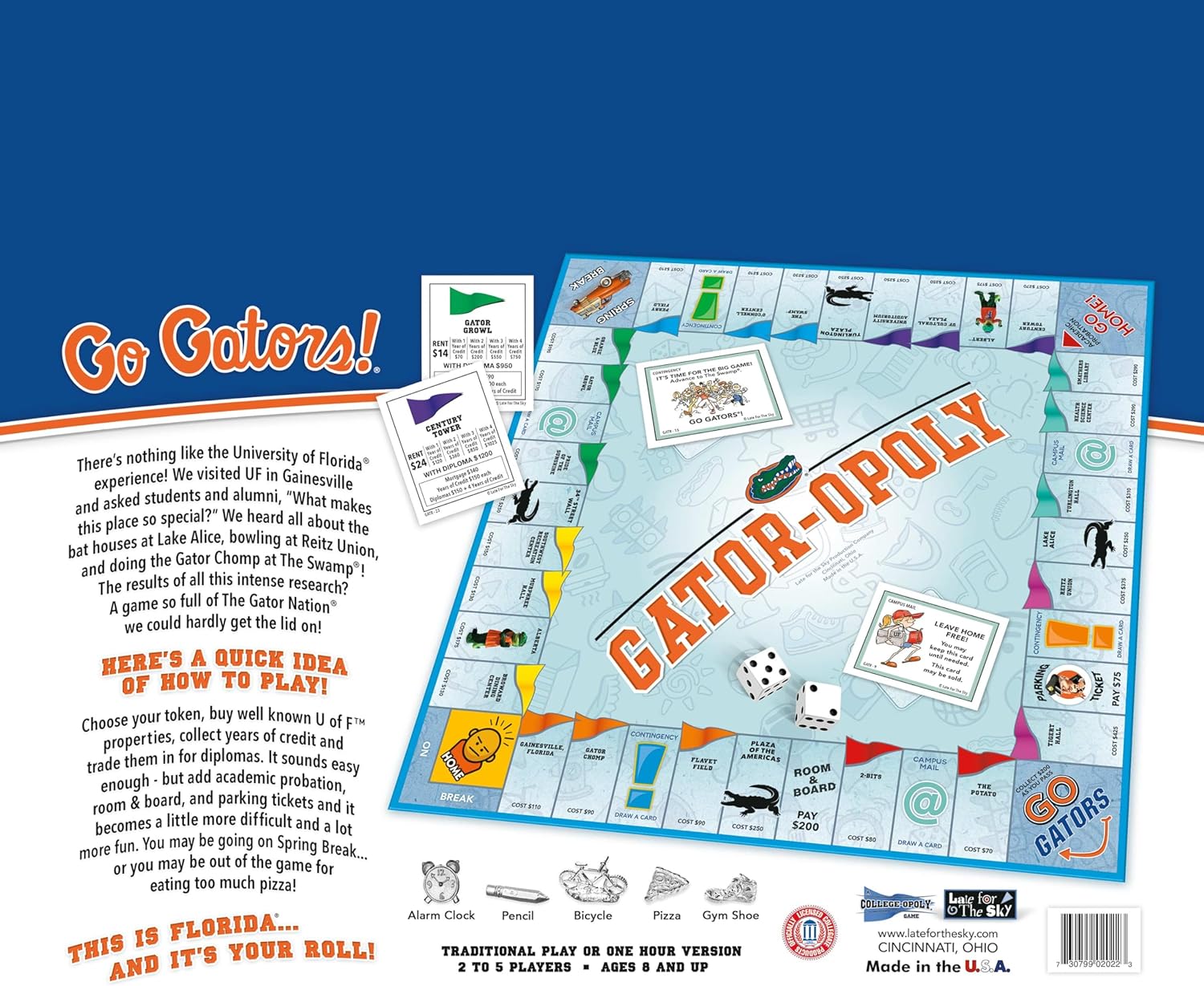 Late for the Sky Gatoropoly University of Florida Board Game – College Campus Property Trading, Family Strategy, 2-6 Players, Ages 8+, Alumni & Student Gift