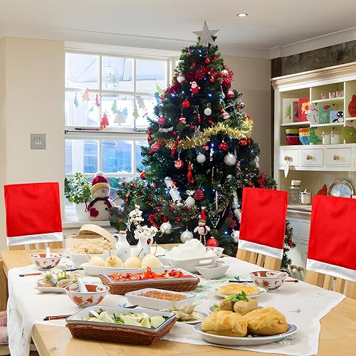 Miniatura 5 de Juego de 4 fundas para sillas de Navidad, con sombrero de Papá Noel rojo para decoración de Año Nuevo y comedor
