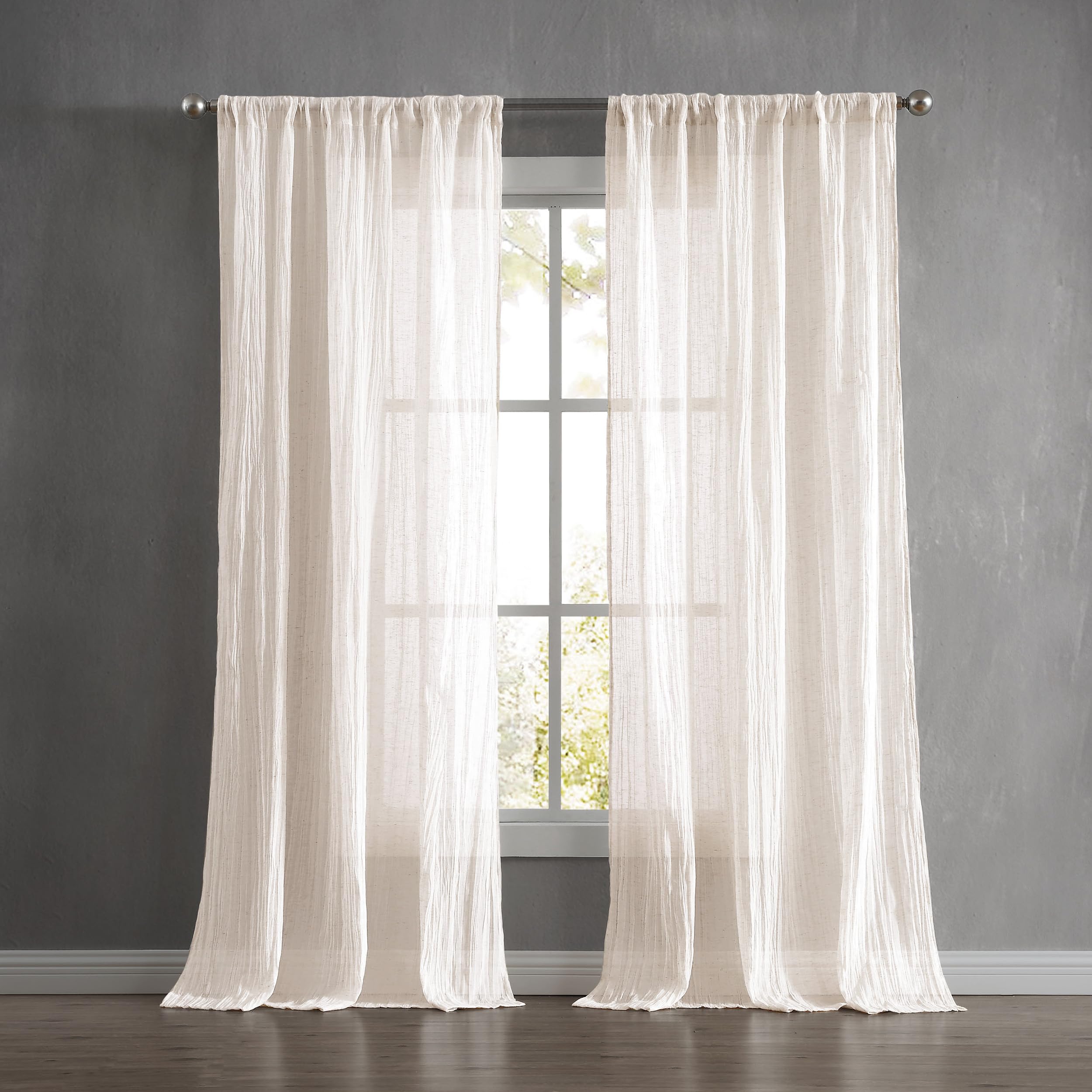 French Connection - Charter Crushed, Window Curtain, Set of 2 Panels, Semi Sheer, Modern Home Decor, Drapes for Living Room, Dining Room, Bedroom, Dorm, Measures 50" x 84", Creamy White