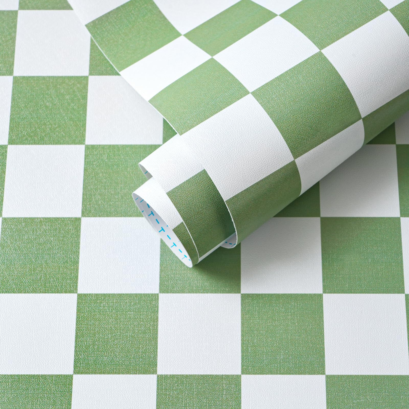 Self Adhesive Wallpaper Boho Contact Paper 44 x 300 cm Green Plaid Vinyl Wallpaper for Drawer Bedroom Living Room Waterproof Renter Friendly Textured