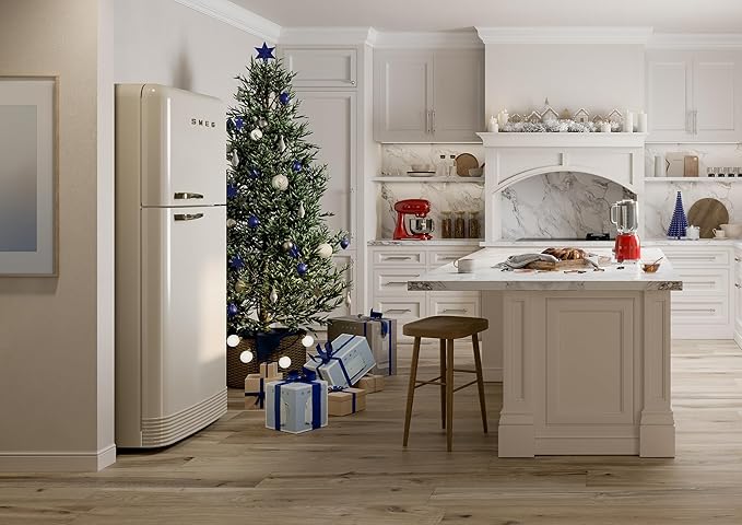 SMEG FAB50URCRB3 FAB50 Retro Style Refrigerator – 19.28 cu. ft. Freestanding Fridge-Freezer, Dual Cooling, No-Frost, Adjustable Glass Shelves, Bronze Handle – Cream – Made in Italy Right Hinge on Fridge.com