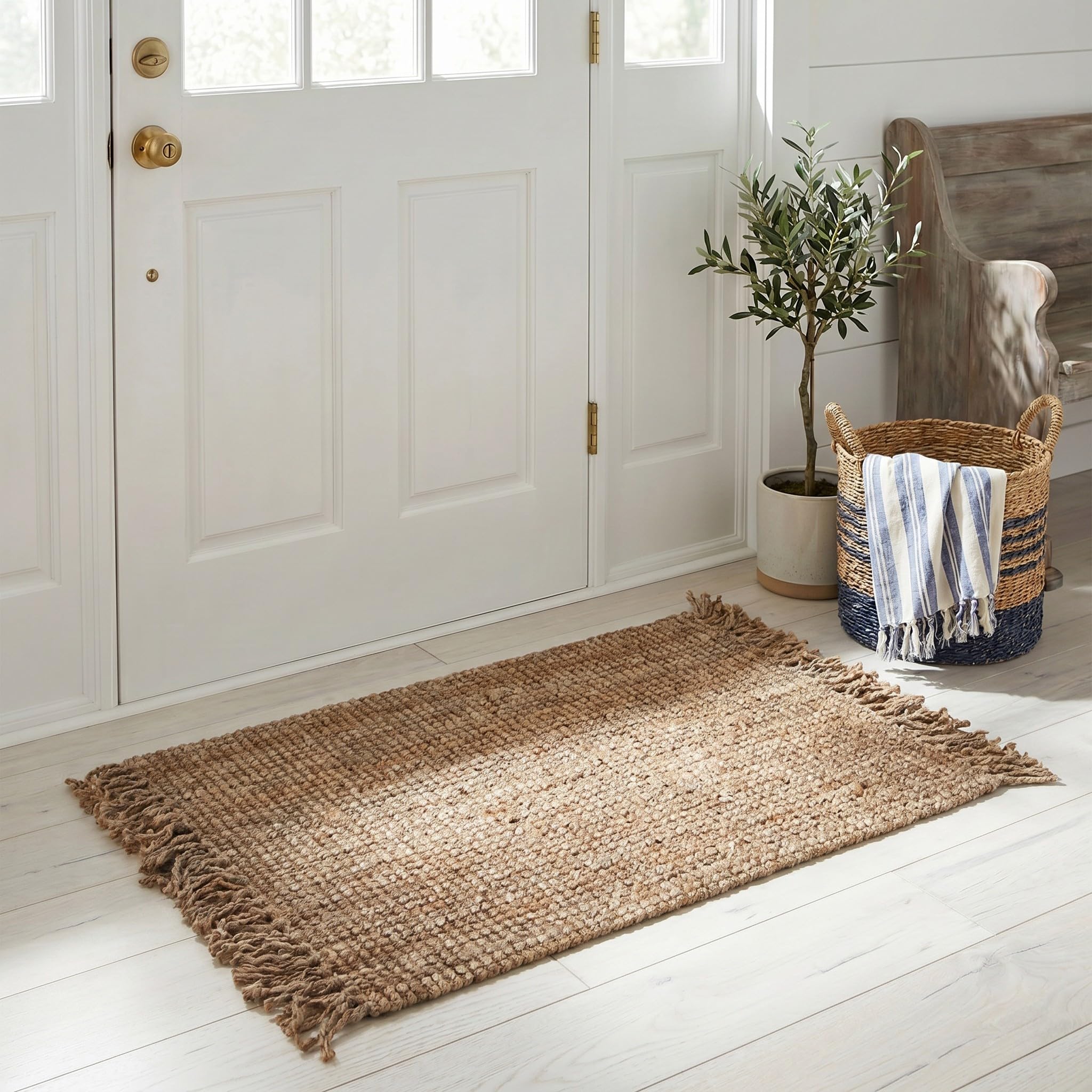SAFAVIEH Naturfaser Teppich für Wohnzimmer, Esszimmer, Schlafzimmer - Natural Fiber Collection, Kurzer Flor, Natürlich, 76 X 122 cm