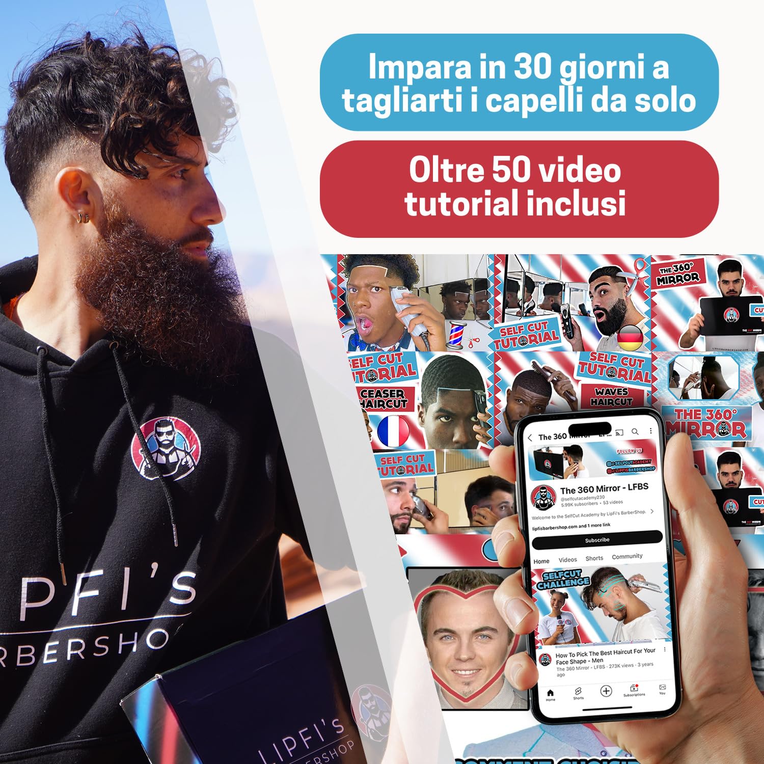 Specchio da taglio a 360 gradi - Altezza regolabile con ganci - Specchio pieghevole a 3 lati - Spechio da barbiere - Specchi da parrucchiere per uomo - Specchioo trittico da barbiere (I Con LED I)