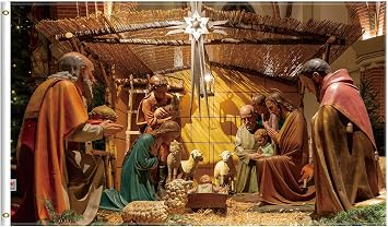 Nativity Scene Flag 3x5Ft New, 100D Silk For Moderate Outdoor Indoor, Holy Nativity Christmas Flag Religious Baby Jesus Flags House Decoration Yard Garden Gift Banner