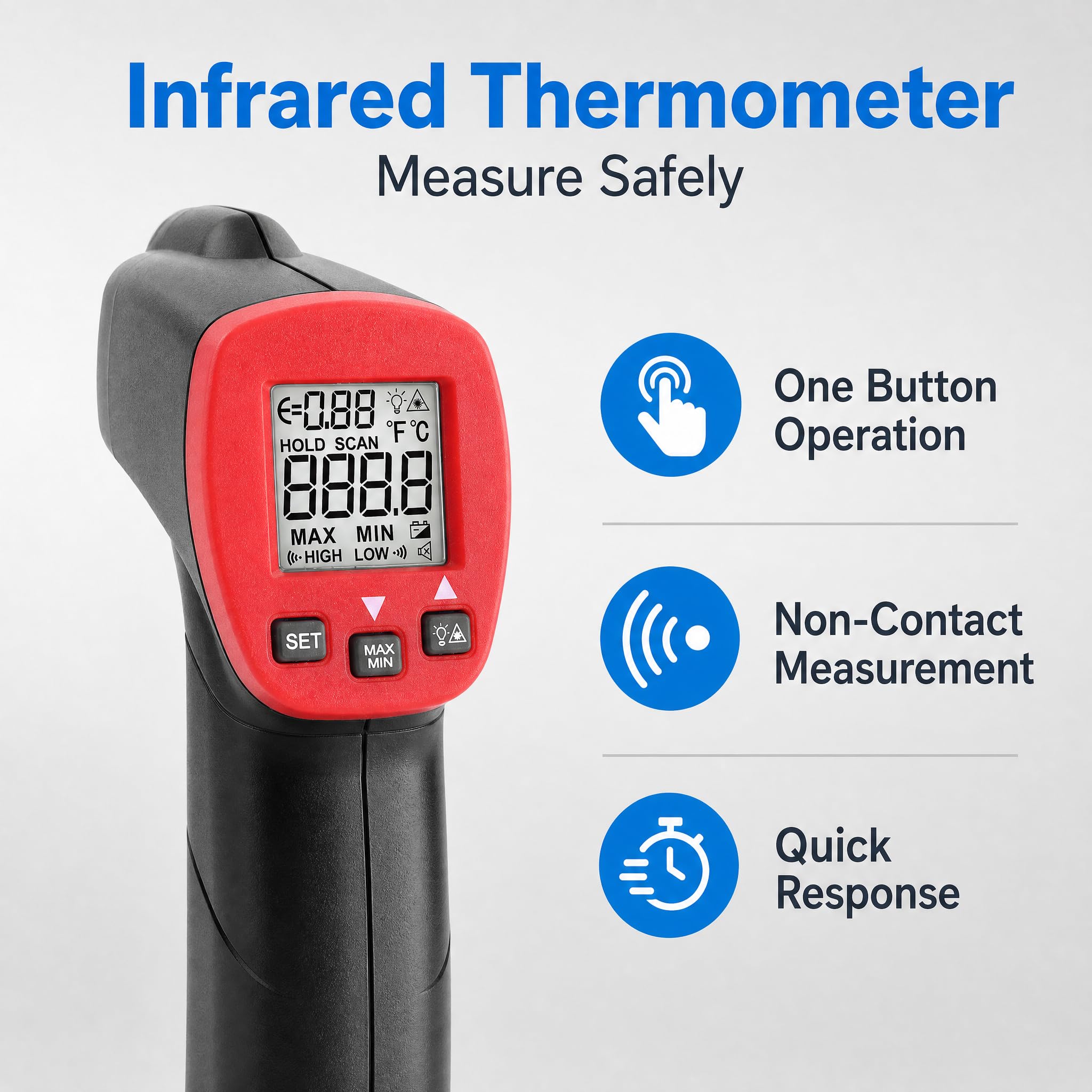 UNI-T UT300S Termometro Pistola Digitale ad Infrarossi -32°C~400°C / 25.6℉~752 ℉ LCD controluce