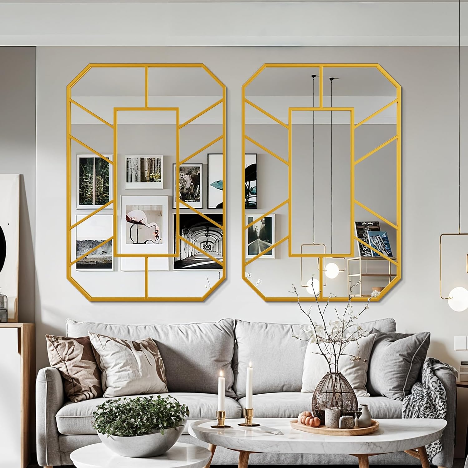 36x24 Inch Window Mirror, Farmhouse Windowpane Mirror Large Wall Mounted Decorative Window with Black Iron Frame, Bathroom, Bedroom, Entryway & Living Room Wall Decor，Gold