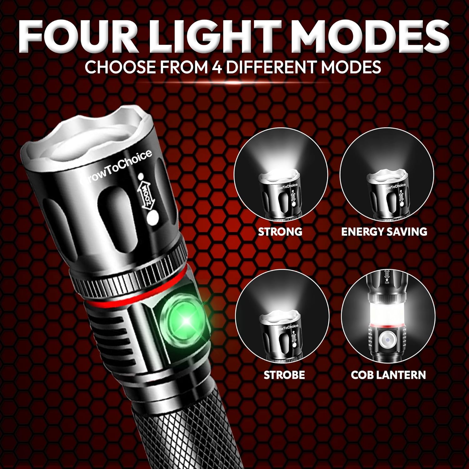Rechargeable LED Flashlight Camping Gear Must Haves - Tactical Flashlights with High Lumens and 4 Modes - Zoomable 1000 Lumen Waterproof Flashlight -Flash Light for Emergency, Camping, Hiking