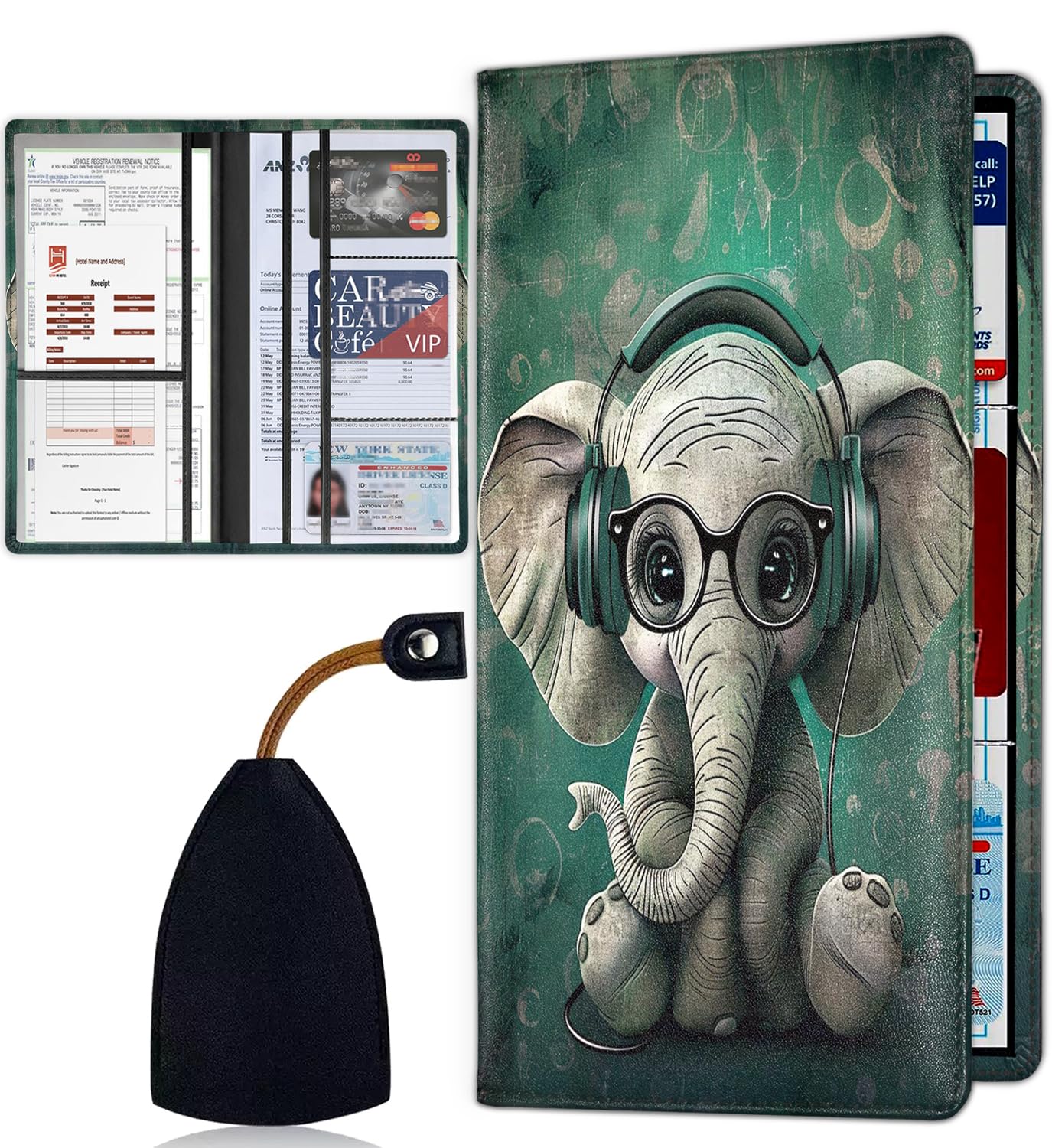 Porta carte di registrazione e assicurazione auto per donne e uomini, impermeabile in pelle PU portaoggetti organizer per auto con chiusura magnetica, porta documenti per patente di guida, carte
