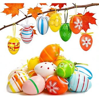 Pack of 24 Hanging Easter Eggs Colourful Easter Eggs Plastic Eggs Easter Decorations for Easter Eggs Decoration Easter Eggs for Easter Tree Spring Party Household Spring Decoration