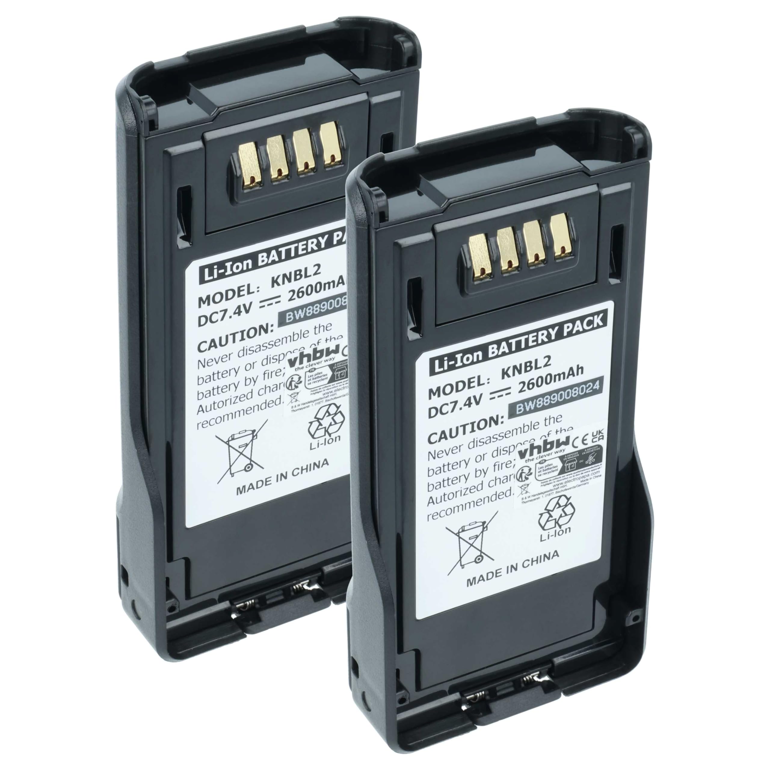 vhbw 2 x akumulator kompatybilny z Kenwood VP6430, VP6330, VP8000, krótkofalówka, Walkie Talkie (2600 mAh, 7,4 V, litowo-jonowa)