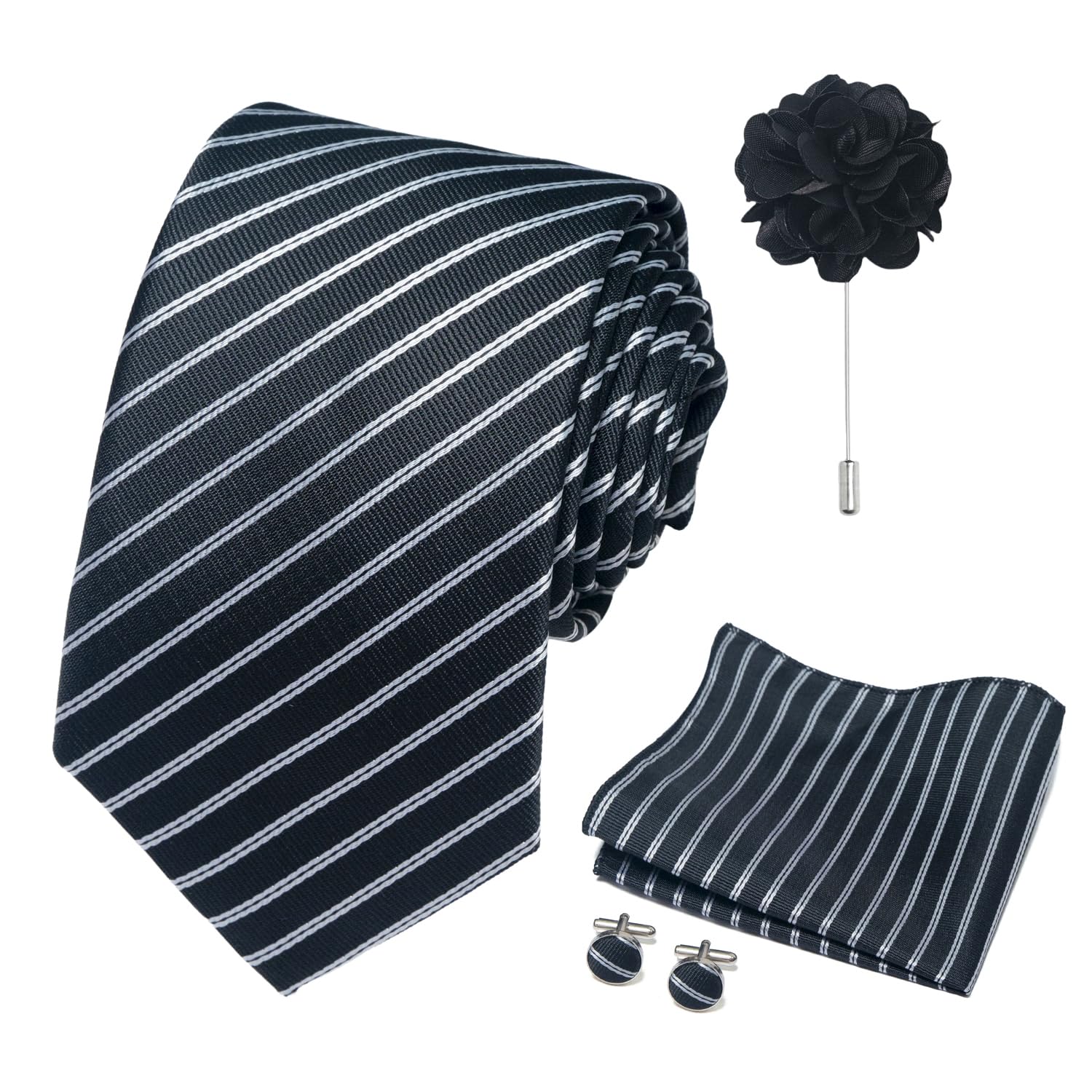 joy alice 70 Colors Ties Set Men Mixed Color Necktie Handkerchief Cufflinks Brooch 3.15 Formal