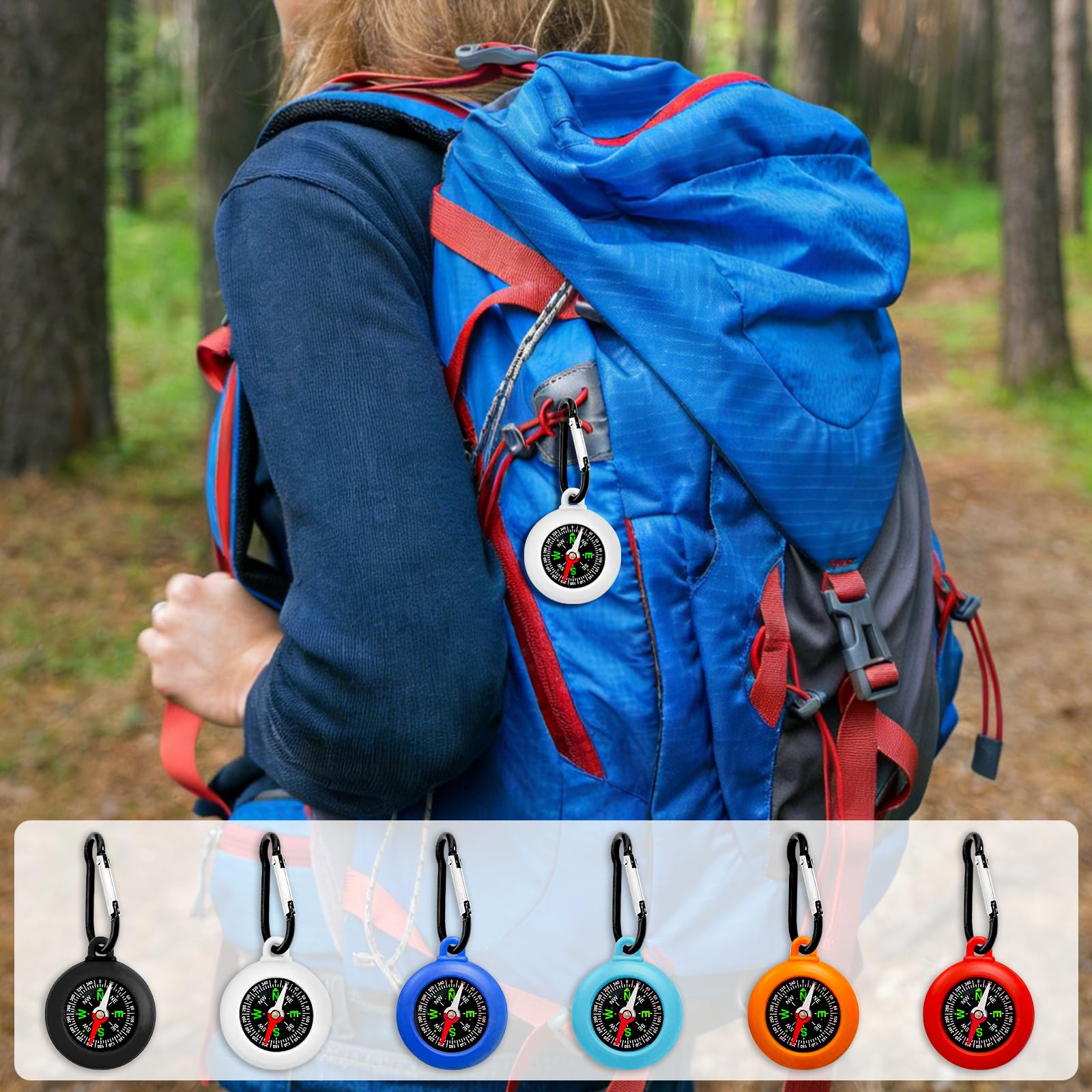 6 Pièces Boussole Enfant Porte clés, Mini Boussole Étanche avec Mousqueton pour Cadeau Anniversaire, Chasse au Trésor, Camping et Navigation en Plein Air