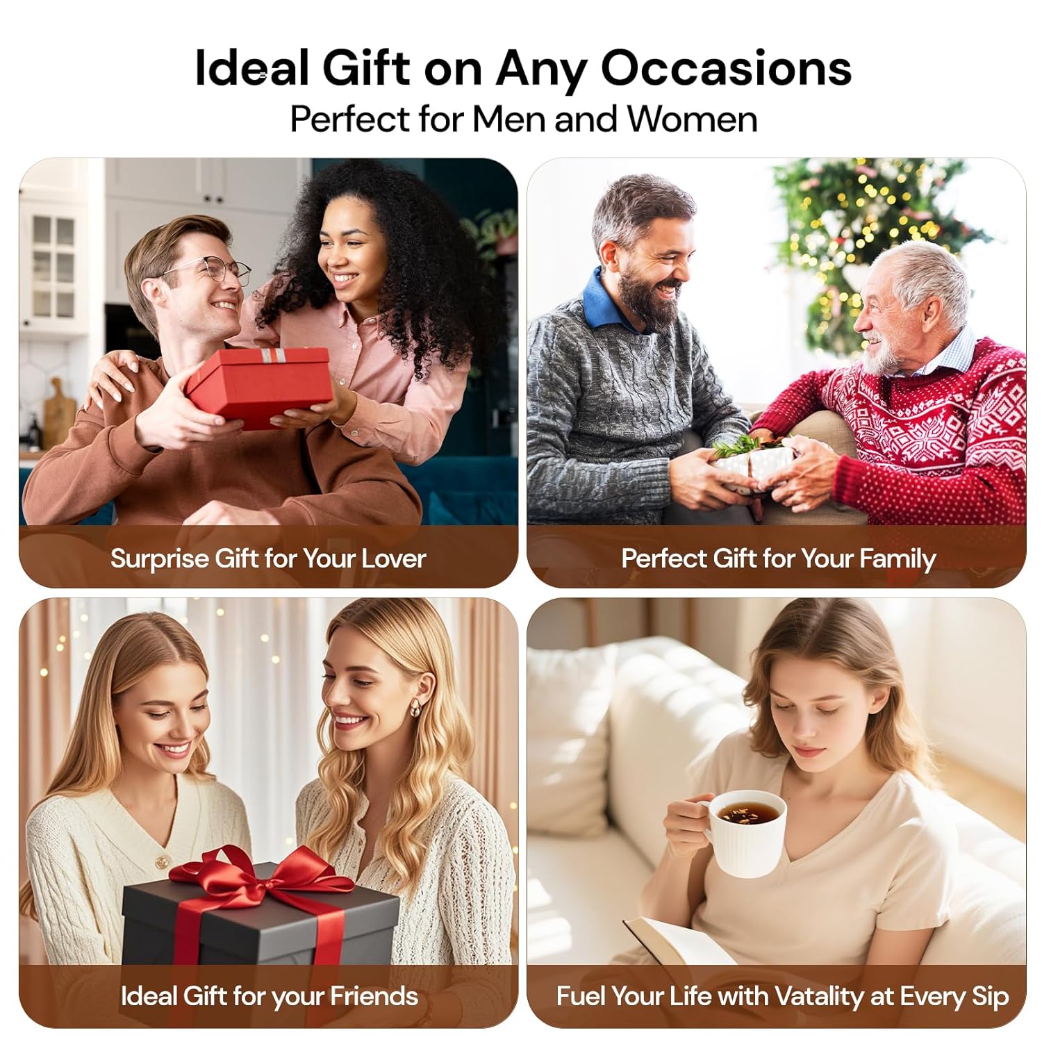 Tea Gift Set - Ginseng Polygonatum Eucommia Male Flower Tea, Travel Edition Gift Box for Men Women, No Additives, Caffeine Free, 19 Precious Natural Herbal Ingredients（30 Cans/1 Box)