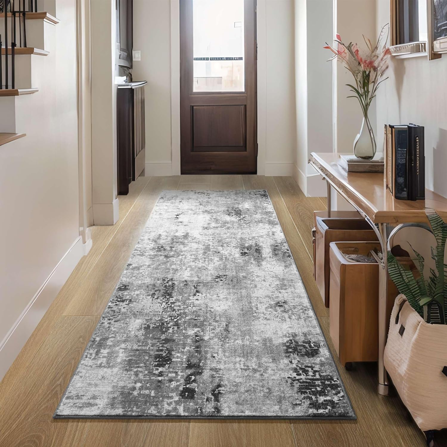 Runner Rug for Hallways Kitchen Runner Rug Non Slip 2'6''x8' Washable Grey Long Runner Rugs with Rubber Backing Soft Abstract Carpet Runner for Entryway, Kitchen, Bedroom, Bathroom - Image 9