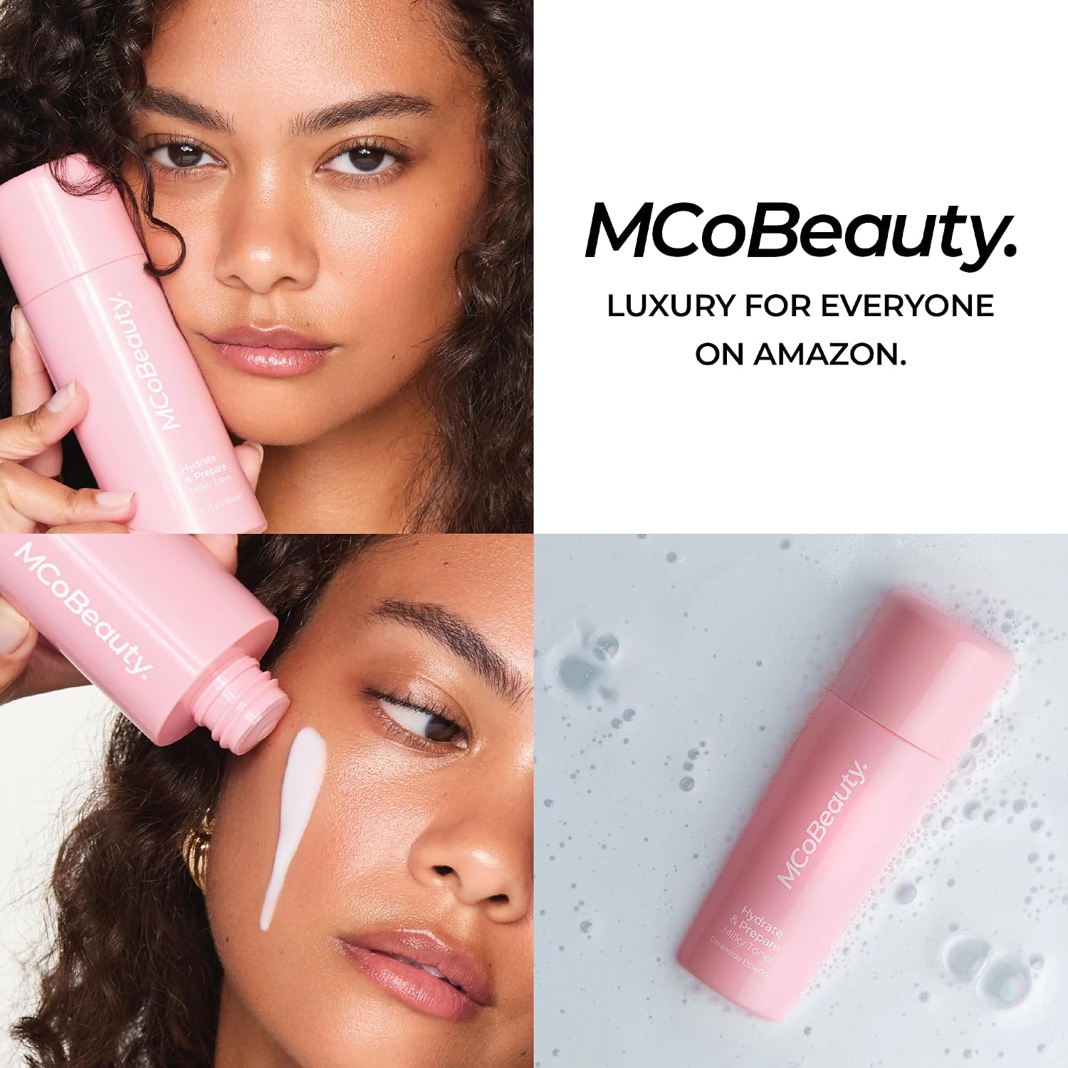 MCoBeauty Hydrate & Prepare Milky Toner - Ceramide Hyaluronic Acid Toner Essence for Plump Dewy Glazed Skin - Calming Hydrating Face Milk - Makeup Prep for Dry Sensitive Skin - Vegan & Cruelty Free