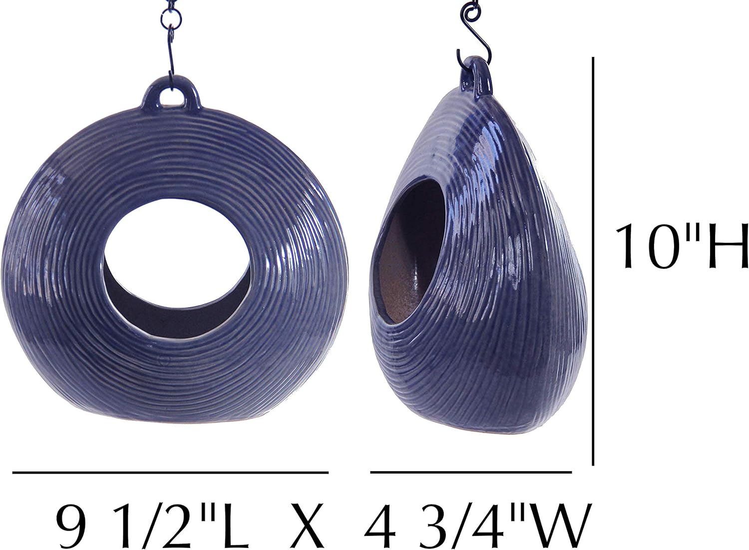 Byer of Maine Circle Fly Through Heather Blue Bird Feeder for Outside, High Fired Porcelain Stoneware with Glossy Glaze, 3lbs