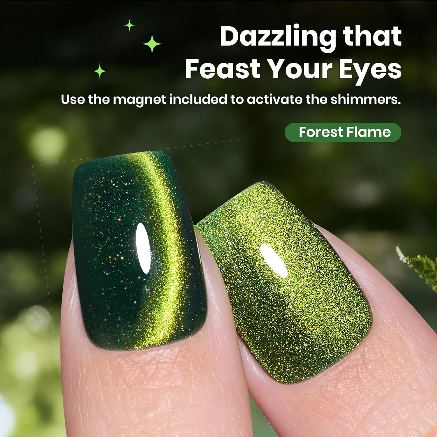 Beetles Forest Flame Green Cat Eye Gel Nail Polish - 15ML Green Cat Eye Gel Polish Glitter Magnetic Translucent Glassy Effect Soak Off UV French Nail Art DIY Manicure Gifts for Women