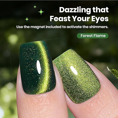 Miniatura 7 de Beetles Forest Flame - Esmalte de uñas de gel verde ojo de gato, 0.5 onzas líquidas, esmalte de gel verde ojo de gato con purpurina magnética