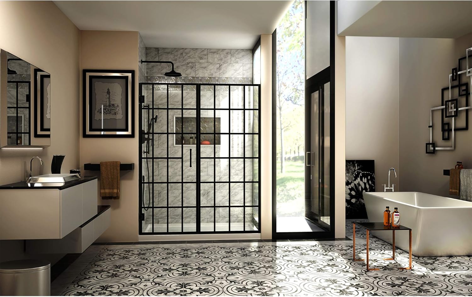 DreamLine Unidoor Toulon 58-58 1/2 in. W x 72 in. H Frameless Hinged Shower Door in Satin Black, SHDR-2458720-89