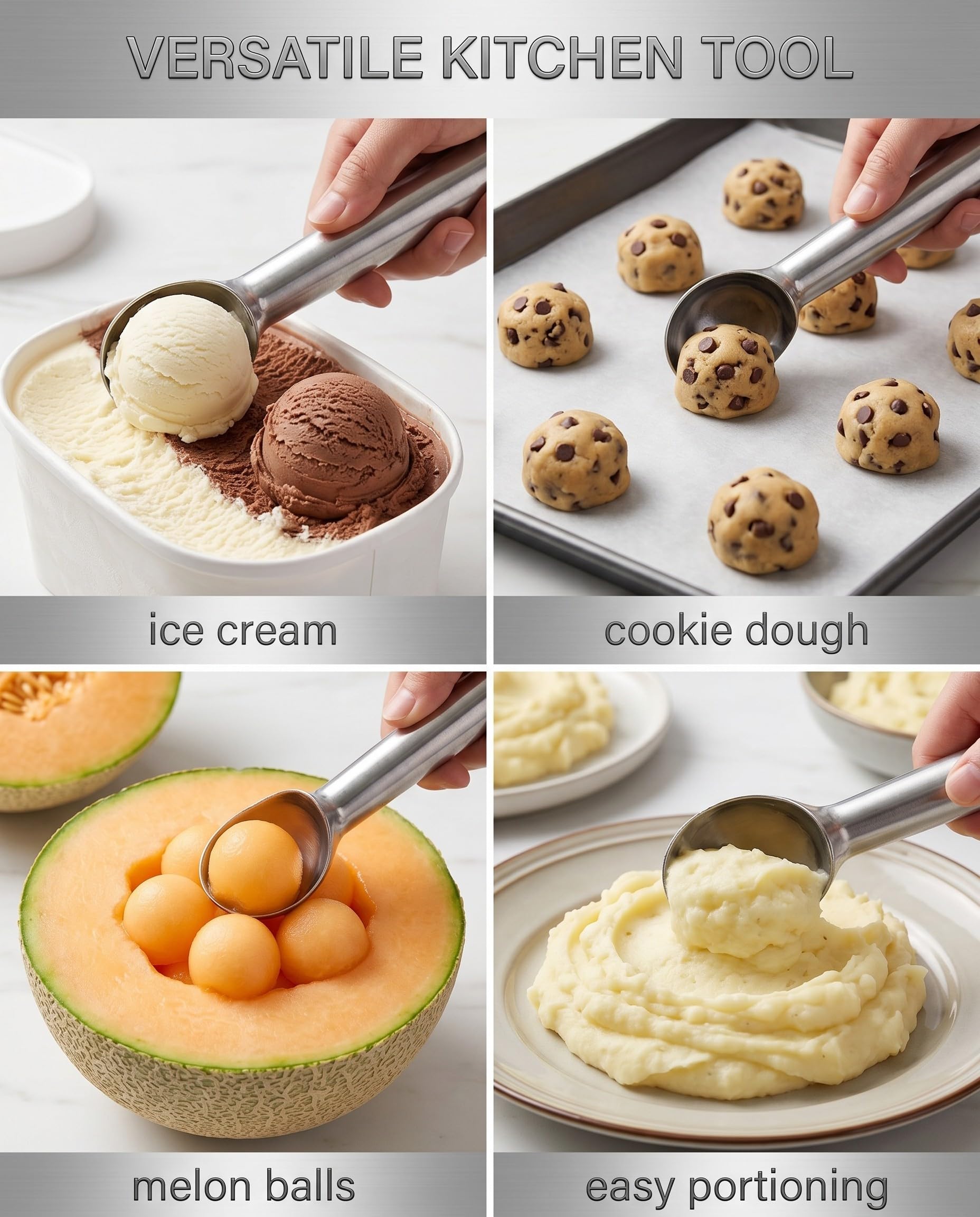 304 Acciaio Inox Cucchiaio di Gelato, Paletta Gelato Antiappiccicoso, Porzionatore Uniforme per Gelato, Purea di Patate, Frutta, Accessorio Cucina Professionale