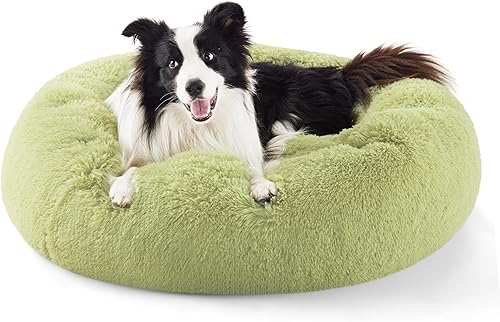 Vista 45 de Bedsure - Cama relajante para perros medianos, lavable, tipo dona, cama para gato, antideslizante, redonda, afelpada, mullida, de piel sintética