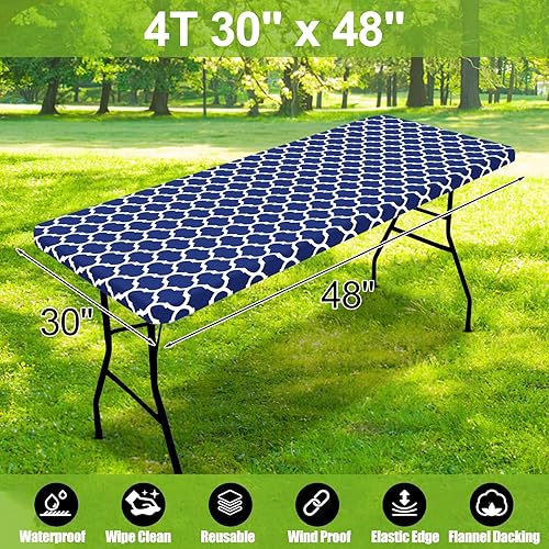 Miniatura 132 de Smiry - Mantel rectangular para mesa de pícnic, impermeable, elástico, ajustable para mesas de 6 pies de vinilo con parte trasera de franela Verde