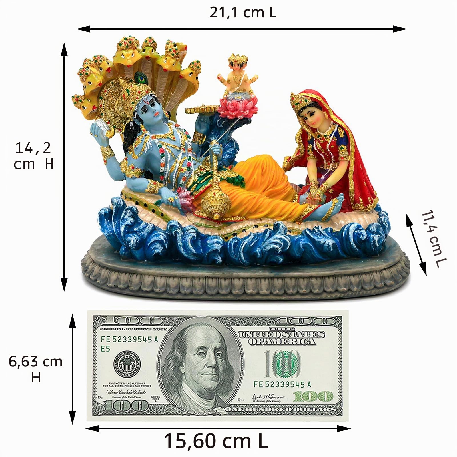 alikiki Statue du Dieu Hindou Vishnu – 21 cm de Long – Figurine de divinité hindoue Divine pour Le culte Spirituel pour la Maison, Le Bureau, Le Studio, l'hôtel, la décoration du Temple Mandir Autel