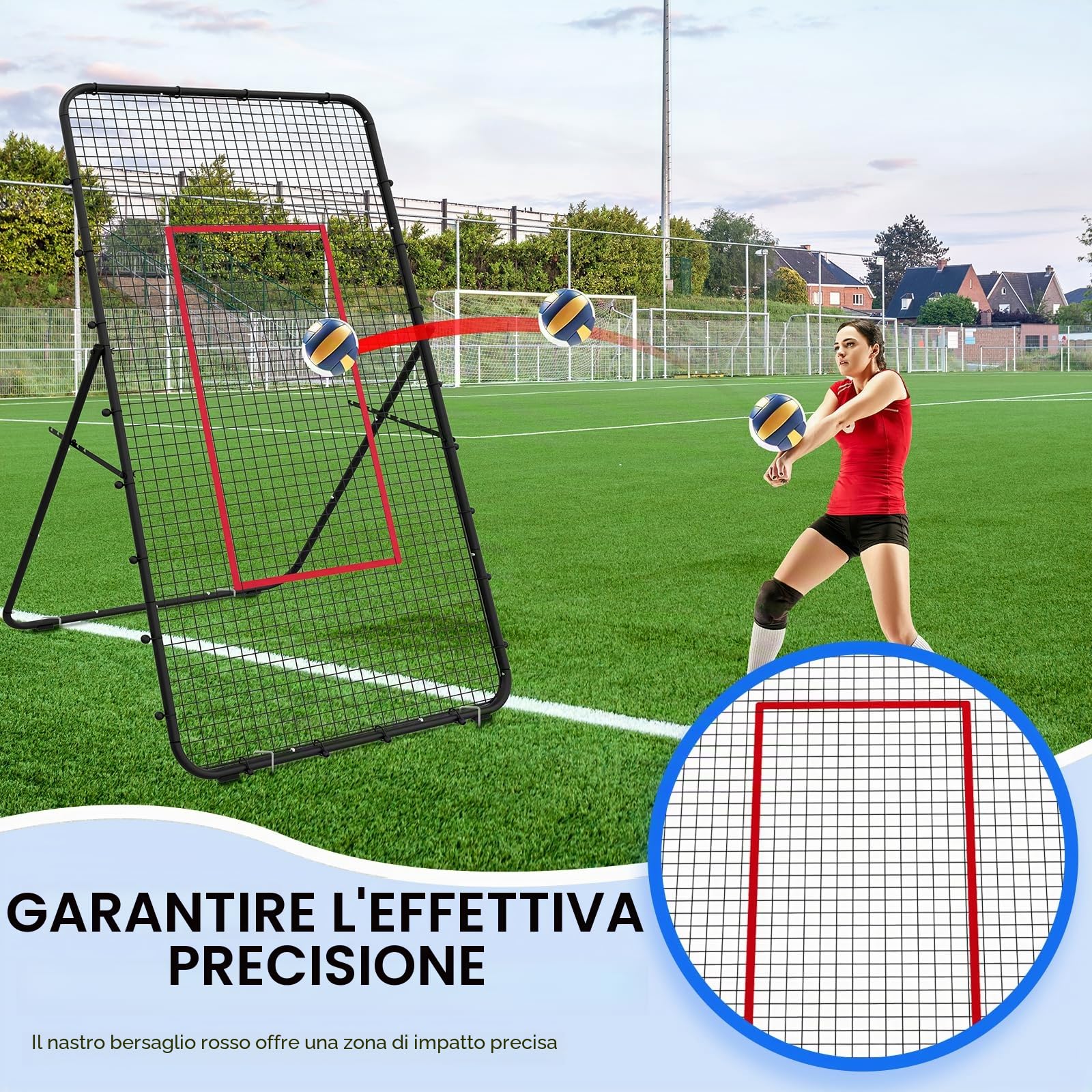 Rete da rimbalzo per pallavolo, regolabile e portatile, 2,8 x 1,2 m, attrezzatura per allenamento da calcio, bersaglio per calcio per bambini e adulti