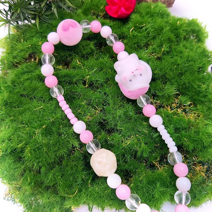 cioatu 2PCS Cute Phone Charms Pink Phone Charm Strap Pretty Bow Pearl Furry Puppy Beaded Phone Wrist Strap Camera Charm Strap Phone Accessories Charm