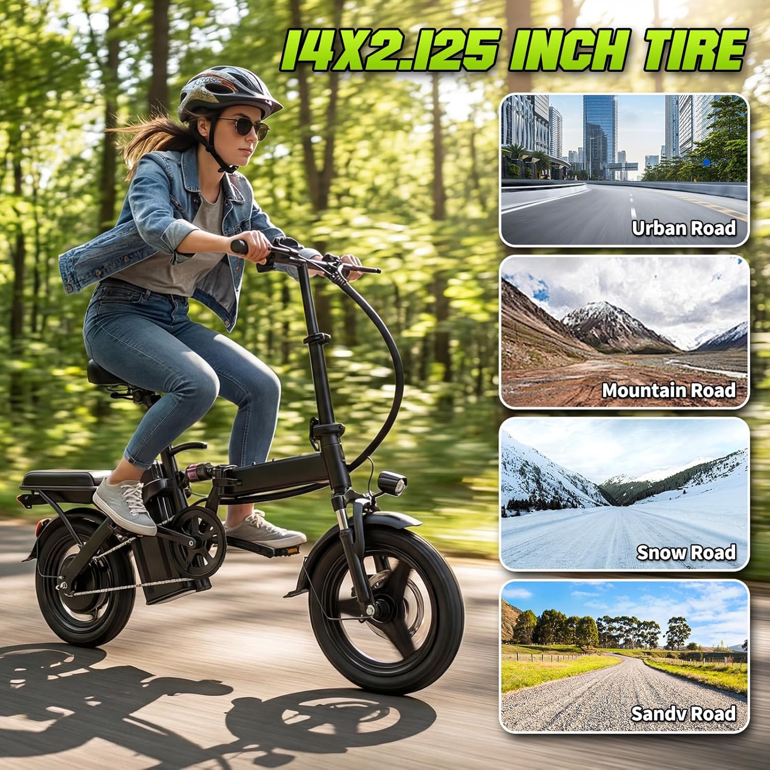 Electric Bike for Adults and Teens, 560W Motor 24MPH Compact Commuter Electric Bicycles, 32 Miles Range, 48V 10Ah Battery, 3 Shock Absorbers, 14" Foldable Ebike with Basket, UL 2849 Certified