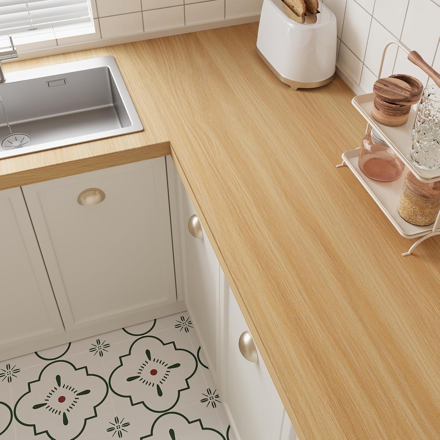 VEELIKE Natural Beech Wood Contact Paper for Countertops Wood Peel and Stick Wallpaper Waterproof Countertop Contact Paper 15.7''x354'' Self Adhesive Thick Woodgrain Cabinets Vinyl Wrap for Kitchen