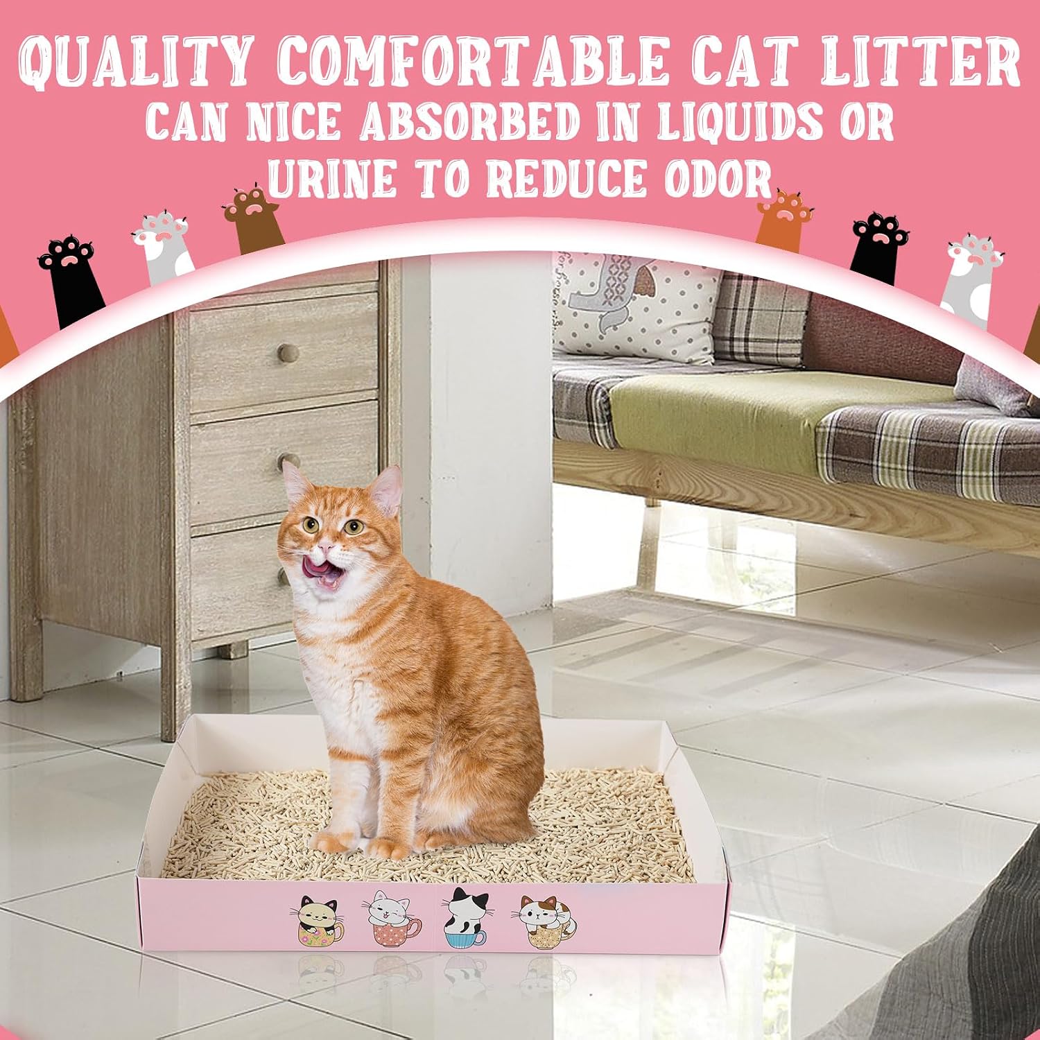 Roshtia 30 Pcs Disposable Cat Litter Box Foldable Paper Kitty Tray 13.8 x 10 x 2 Inch Portable Kitten Pan Low Entry Lightweight Cardboard(Cat Litter Tray,Pink)