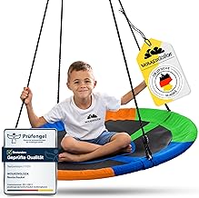 WOLKENGLÜCK® Nestschaukel [Ø 110 cm] - Höhenverstellbare Schaukel Outdoor & Indoor für Kinder und Erwachsene [belastbar bis 150 kg] - Tellerschaukel inkl. Montage-Zubehör - Schaukel Kinder (Bunt)