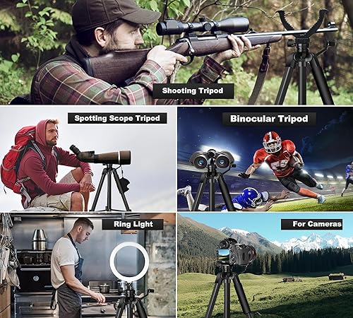 Miniatura 6 de Trípode de observación, trípode de disparo y soporte de tiro compacto para caza, yugo en V, con adaptador de binoculares y cabezal de fluido