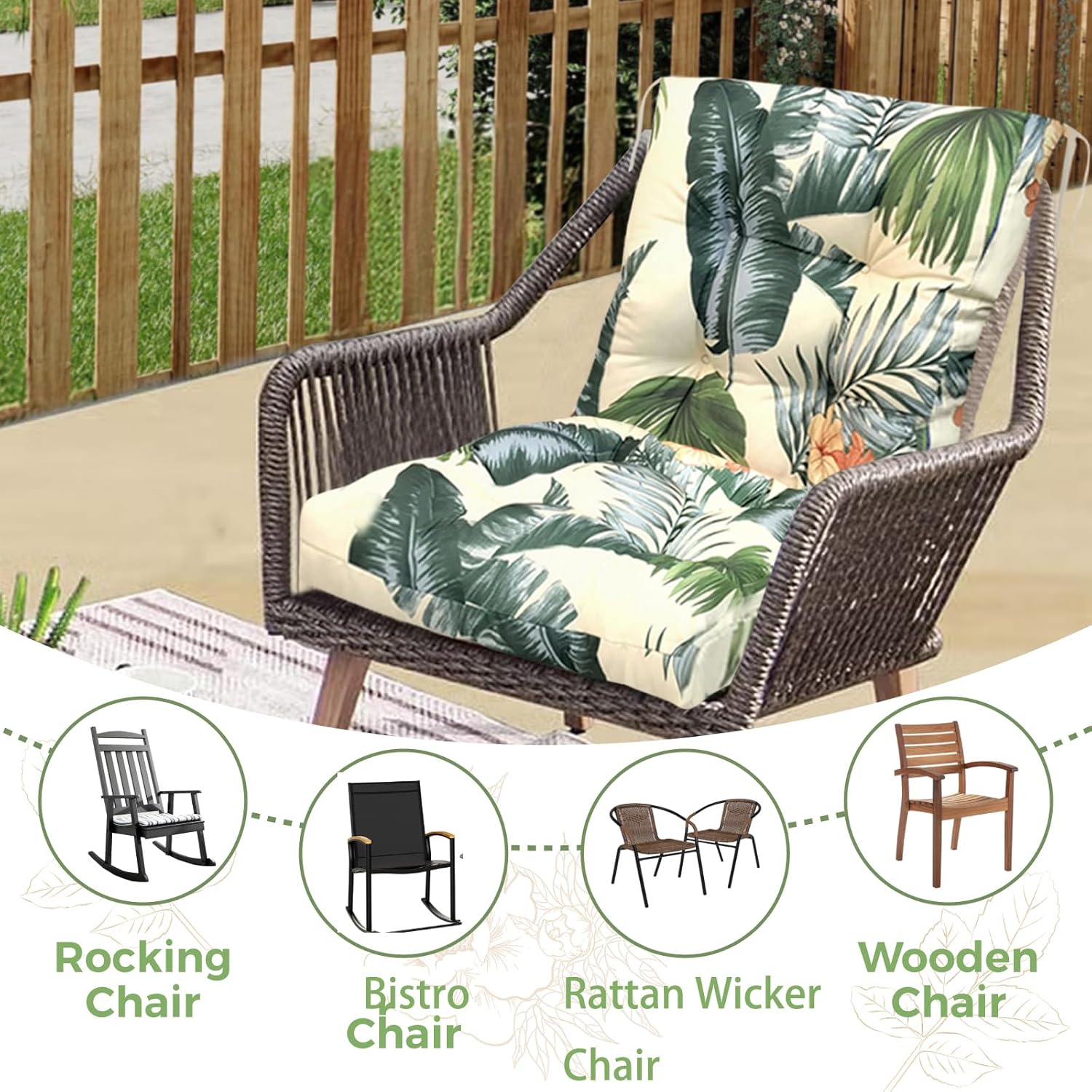 Outdoor Chair Cushion Set of 2 Black Waterproof Non Slip Tufted Thick Patio Wicker Chair Seat Cushion for Indoor Outdoor Furniture Rattan Chair,41.7 * 20.8 * 3.9"