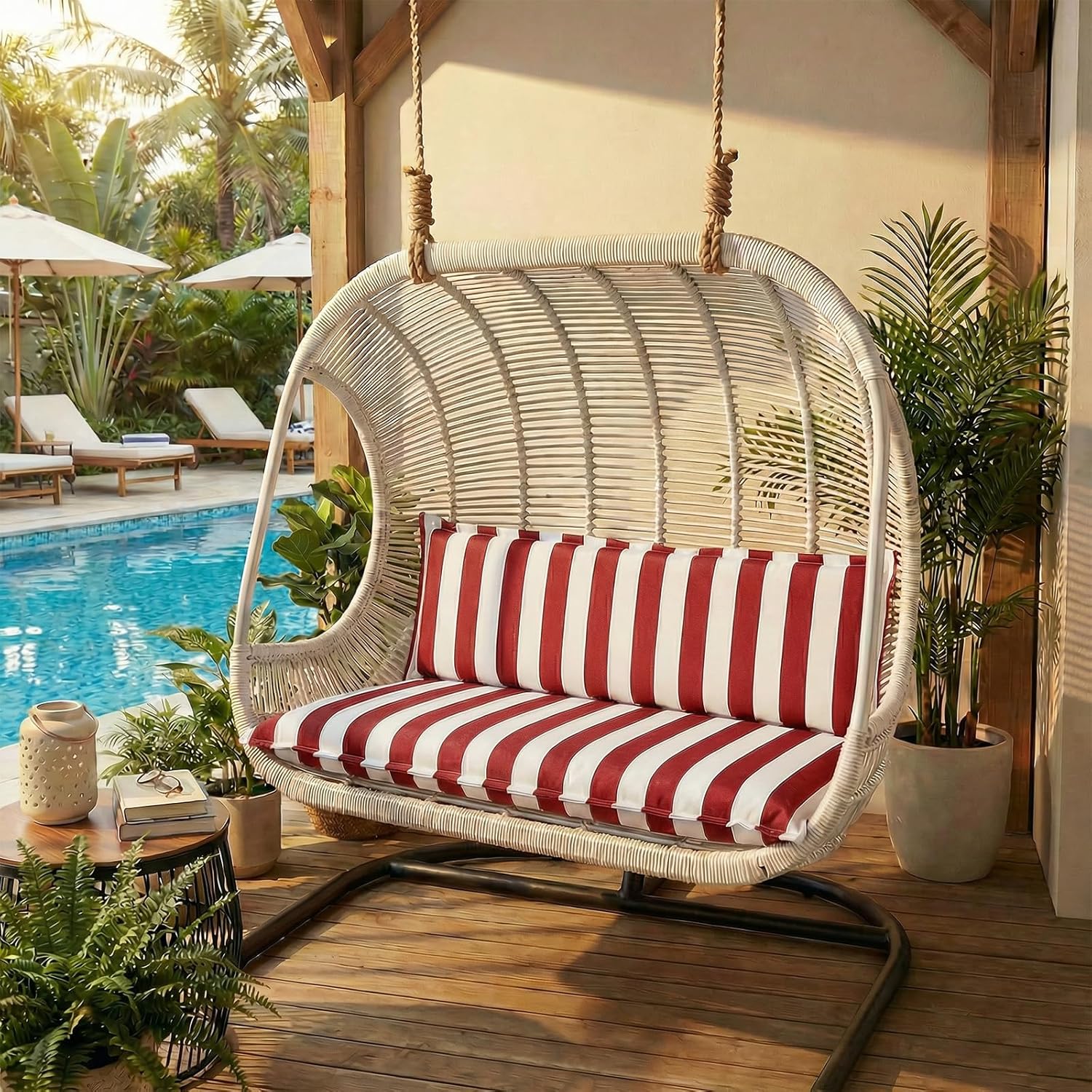 COWVIE Outdoor 2 Seater Bench Cushion Set with Backrest for Patio Swing and Bench, 43 x 18 Inch Flanged Patio Swing Cushion for Deck, Porch, Backyard, Garden