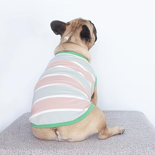 Miniatura 5 de iChoue Camisetas para perro, ropa sin mangas para bulldog francés, inglés, carlino francés, color rosa y gris, talla S