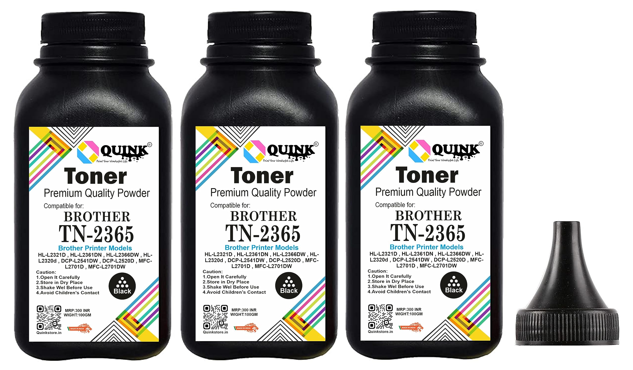QUINK Refill Toner Powder for Brother TN 2365 Toner Cartridge Compatible for Brother HL-L2321D, L2361DN, L2366DW, L2320d, DCP-L2541DW, L2520D, MFC-L2701D, L2701DW (Powder 3pc)