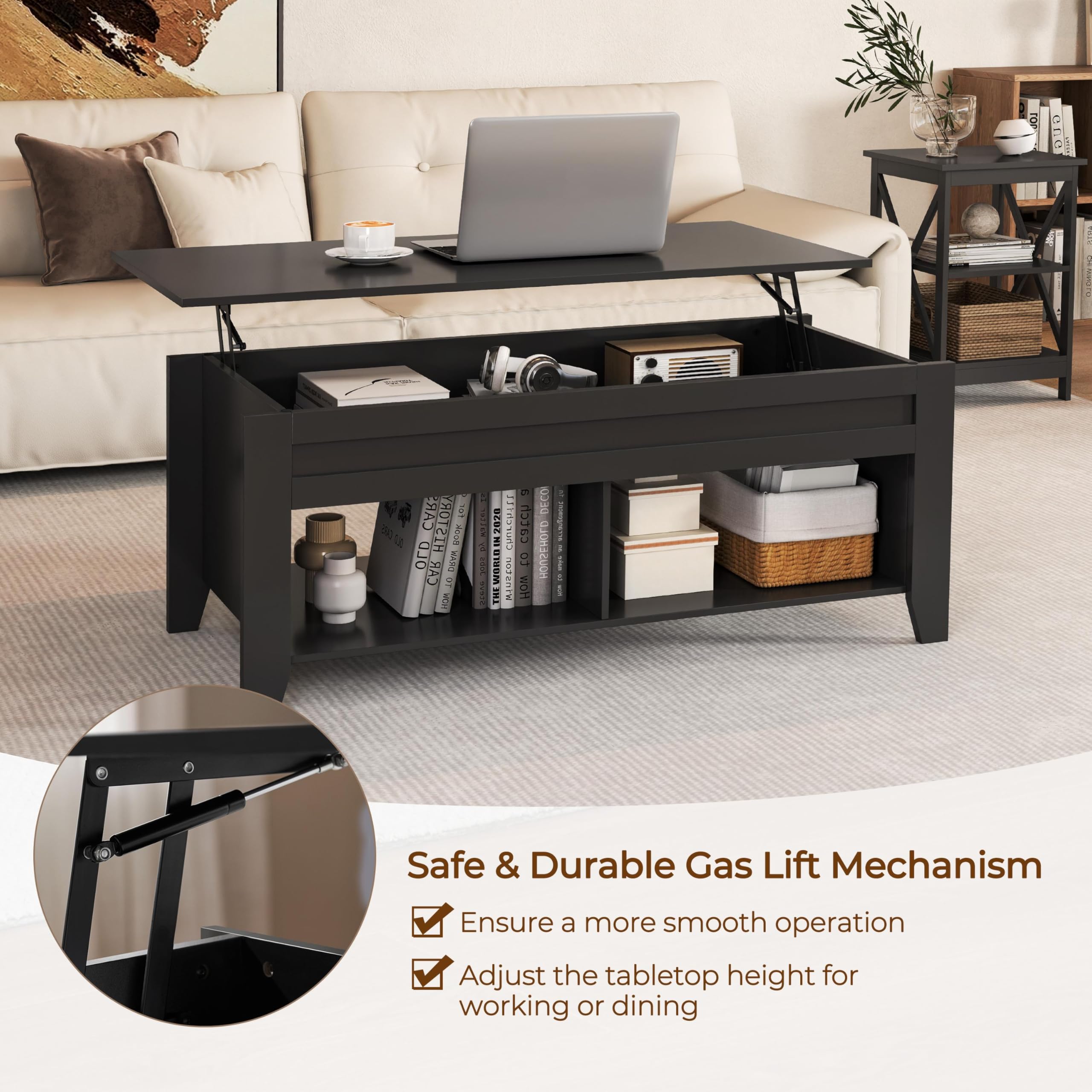 Amazon.com: Yaheetech Black Wood Coffee Table Lift Up Coffee Table