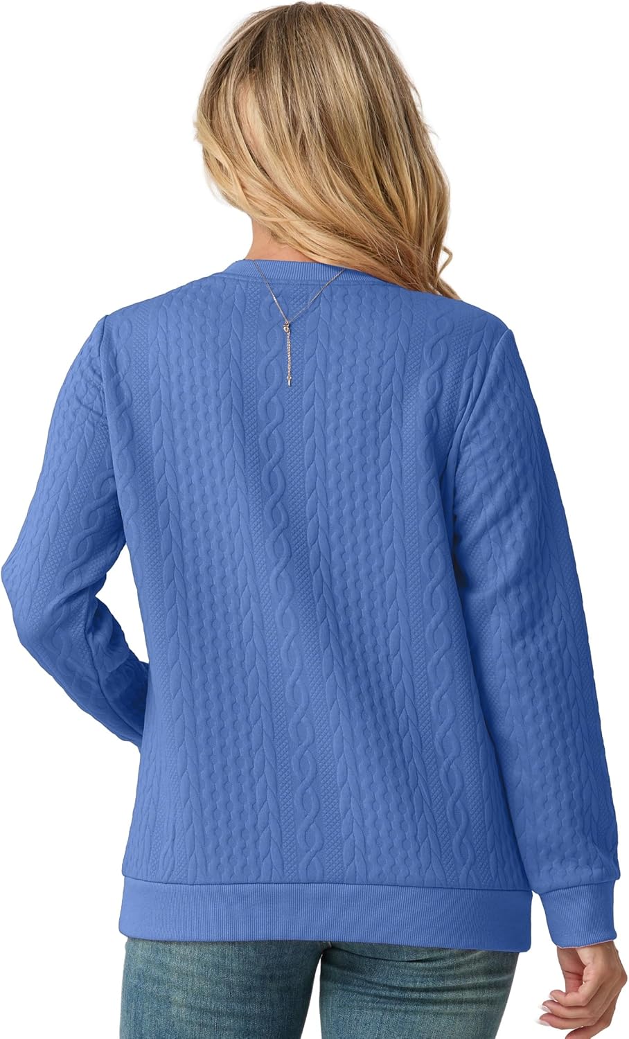 Womens Sweatshirts Casual Crew Neck Long Sleeve Quarter 1/4 Zip Quilted Pullover Lightweight Textured Solid Fall Tops - Image 3