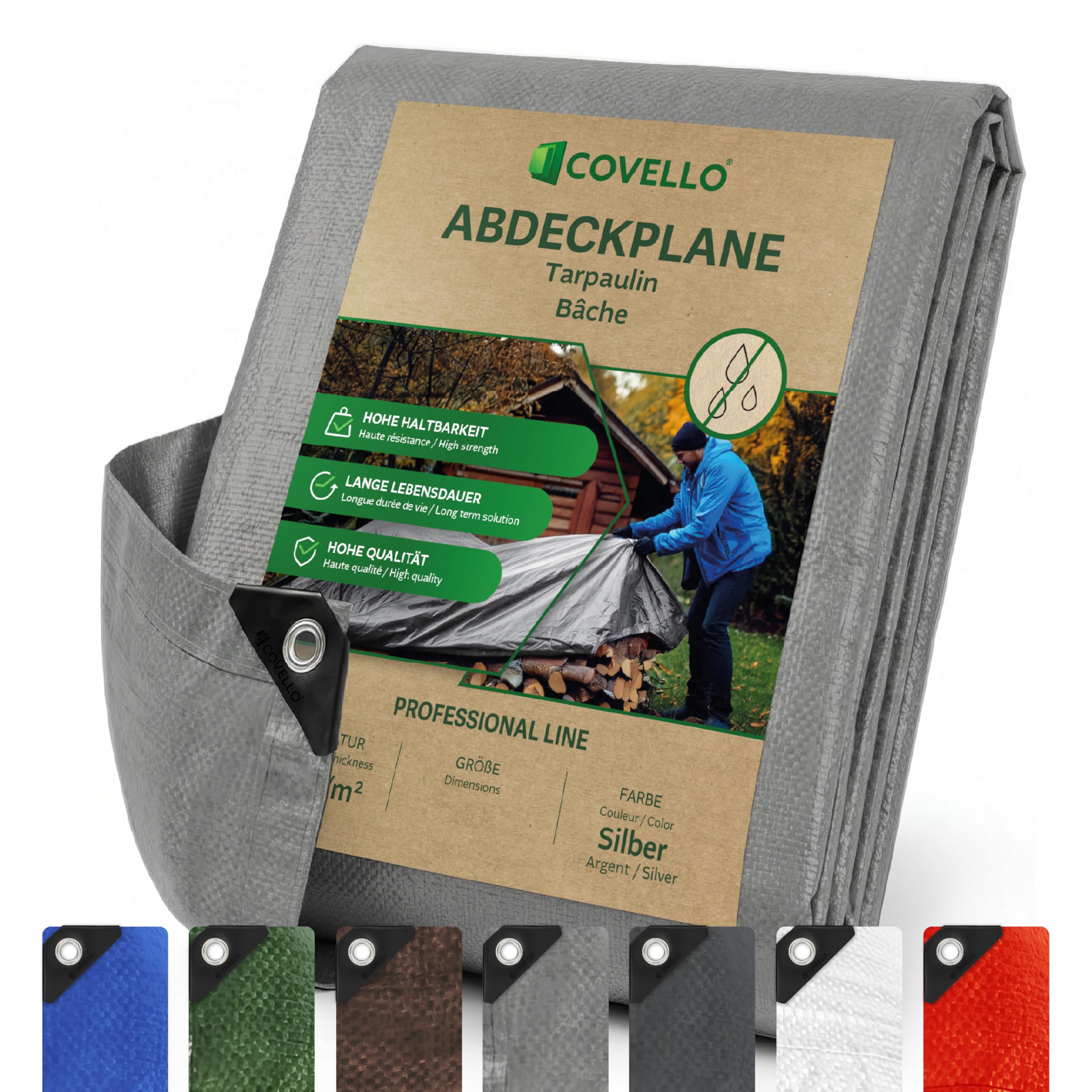 Covello Abdeckplane 180g/m² Professional Line | Plane wasserdicht 4m x 5m | Gewebeplane | Plane mit Ösen | Schutzplane für Gartenmöbel, Holz, Auto, Pool, Boot | UV-stabilisiert, reißfeste Planen